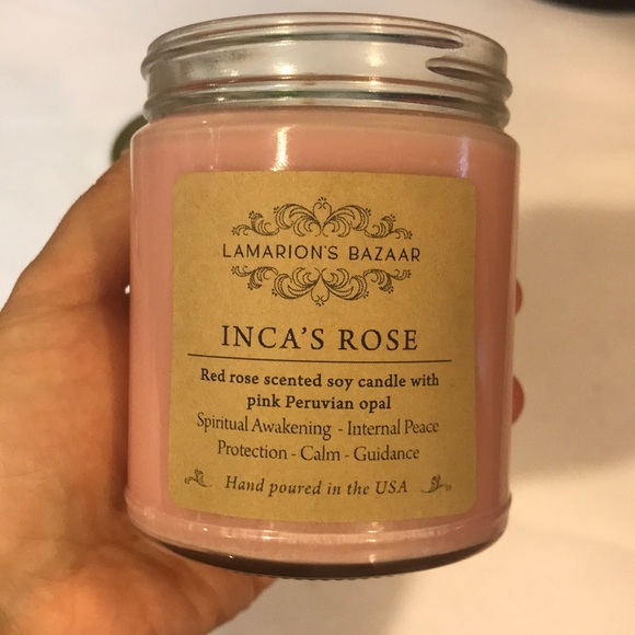 “Inca’s Rose” Red Rose soy candle w/ pink opal - Picture 3 of 3